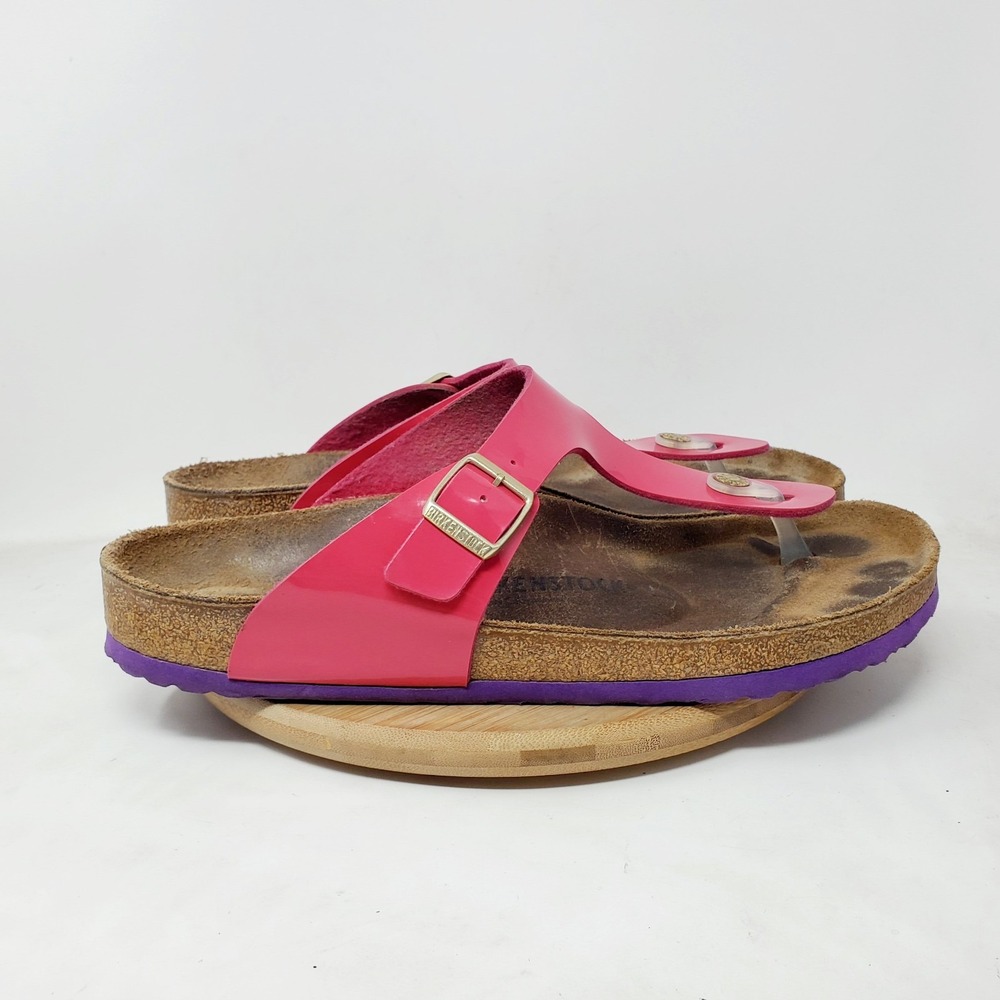 Birkenstock Gizeh Sandal 43 Men 10 Bright Pink Patent Purple Colorful Thong Shoe